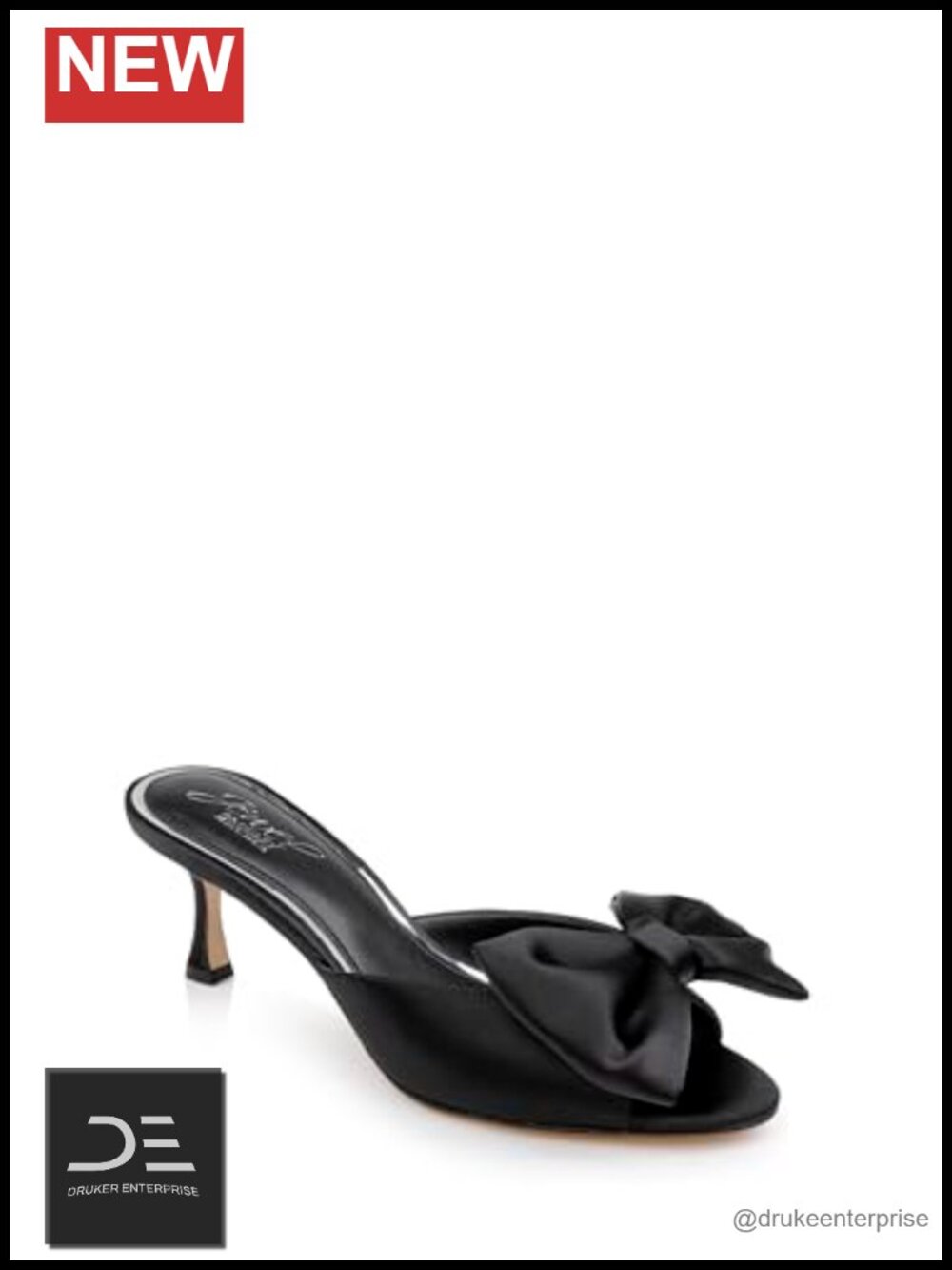 Kora Kitten Heel Mules with Large Bow - Faux Leather Satin Heeled Sandals